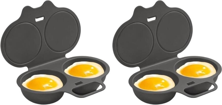 Eierkoker voor Magnetron Geel 16 x 12 x 3 cm Hittebestendige Eierdopjes met Deksel Voor Snel Ontbijt