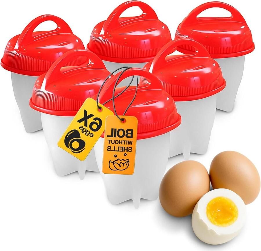 Eierkoker vormen Ei maker Ontbijt bereiden Anti-aanbak coating 6 stuks Wit met rood deksel
