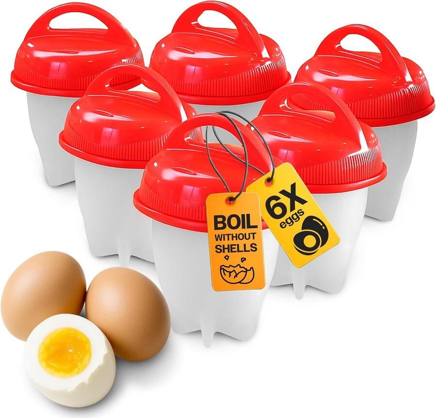 Eierkoker Vormen Keuken Accessoires Snel Eieren Maken Anti-aanbak Werking 6 Stuks Wit Rood
