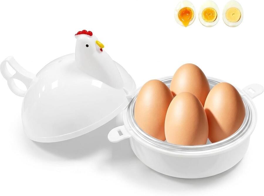 Eierkoker Wit Kippenvormig Design Geschikt voor 4 Eieren Voor Thuis en Kantoor