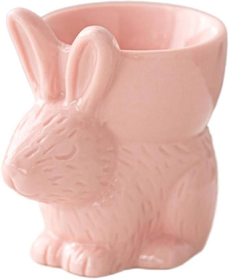 Eierkoppen Konijn Kook Eierhouder Ontbijt Plezier Keramisch Design 7.2 x 6.8 cm Wit Roze