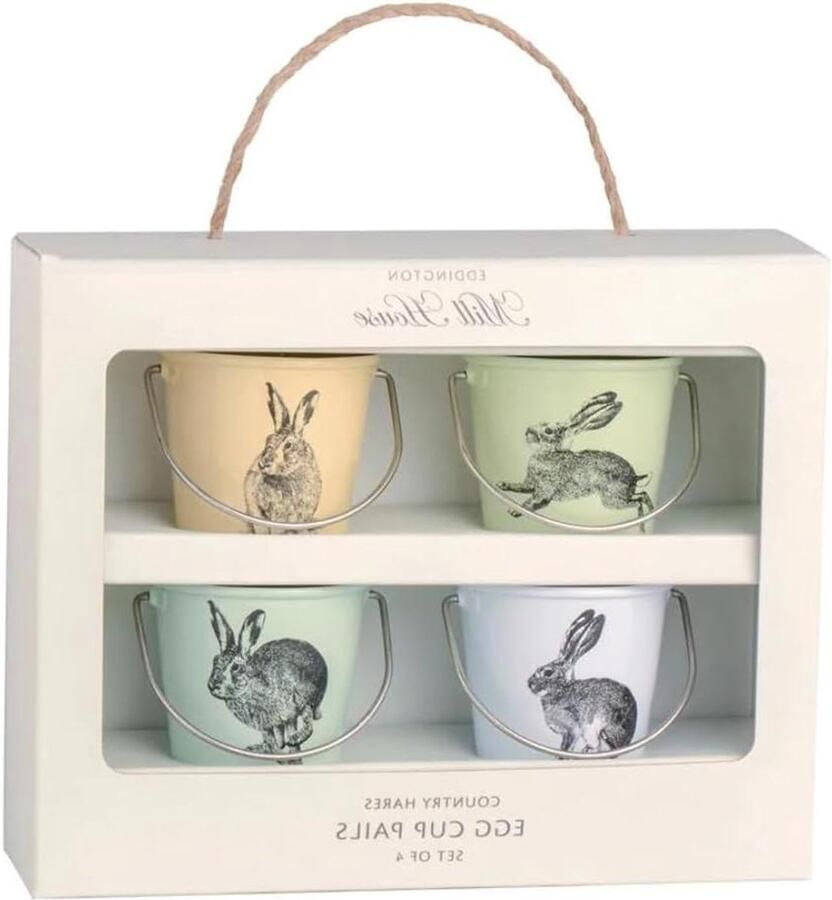 Eierkoppen Set Ei Cup Pails Ontbijt Serveren Country Hare Design Set van 4 Meerkleurig