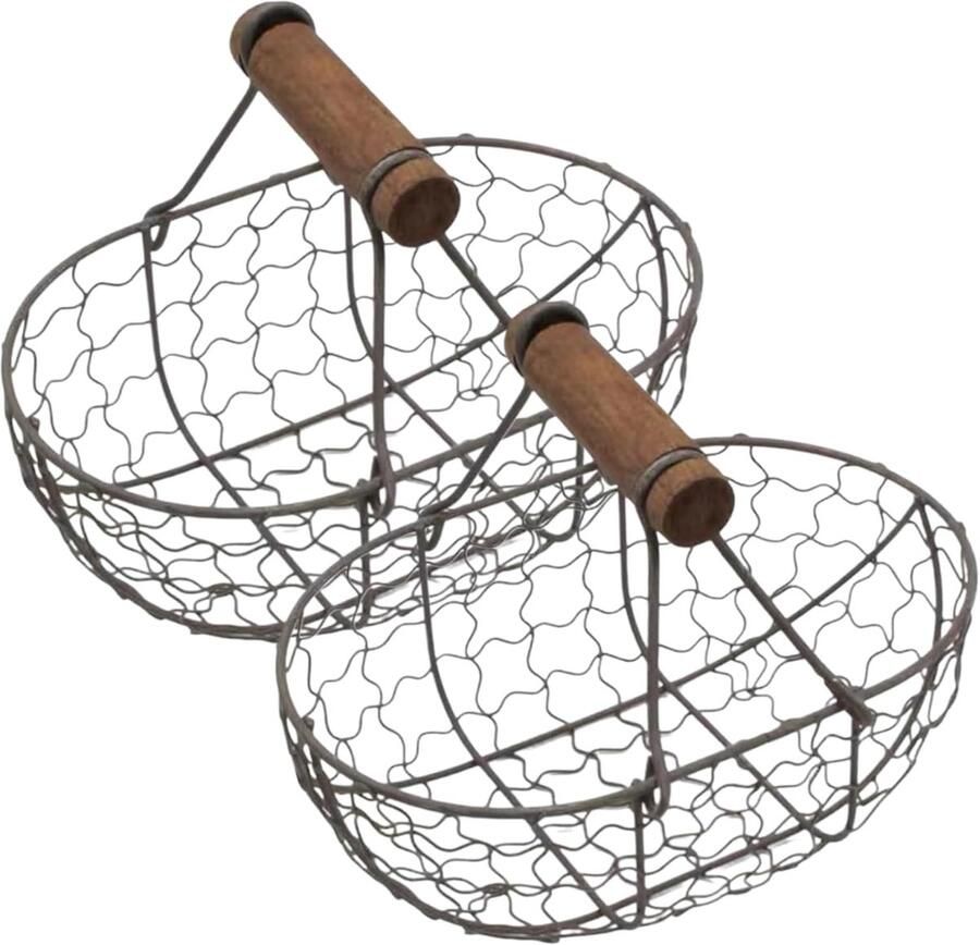 Eiermand 2 Stuks Kippenmand Houder Verse Eieren Verzamelen Stevig Ijzerdraad 18x12x12.5cm Koffie