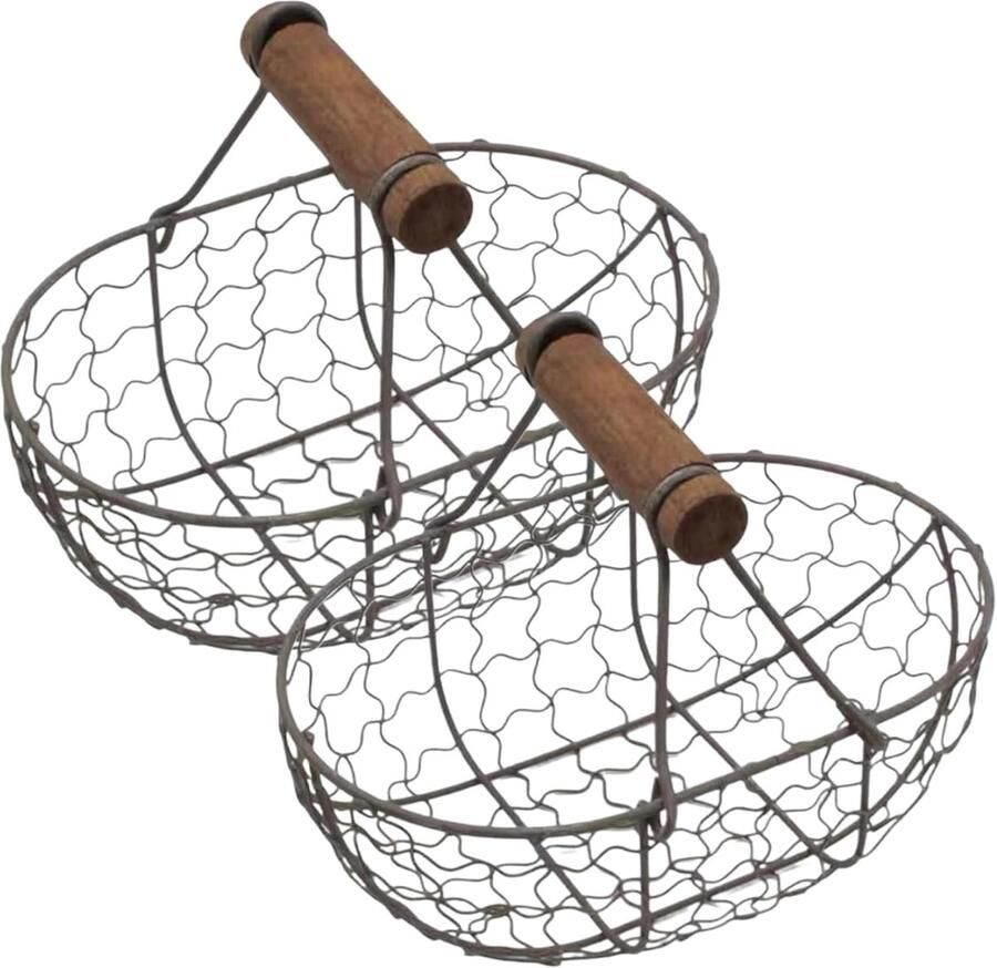 Eiermand 2 Stuks Verzamelmand Keuken Vers Eieren Houden Stevig Ijzerdraad 18x12 cm Koffie