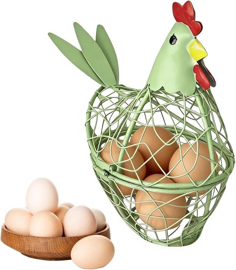 Eiermand aanrecht Keuken opberger Verse eieren bewaren Rustieke boerderijstijl 10.4 x 17.6 cm Lichtgroen