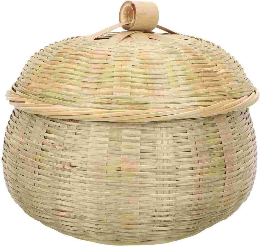 Eiermand Bamboe Opbergmand Theeblad Keuken Opbergen Machinaal Gevlochten Draad 19 x 15.5 cm Natuurlijk