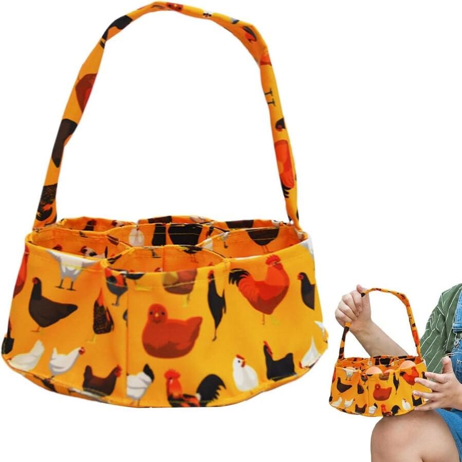 Eiermand Canvas Fruithouder Eieren Verzamelen 7 Afzonderlijke Zakjes 21x21x21 cm Multicolour