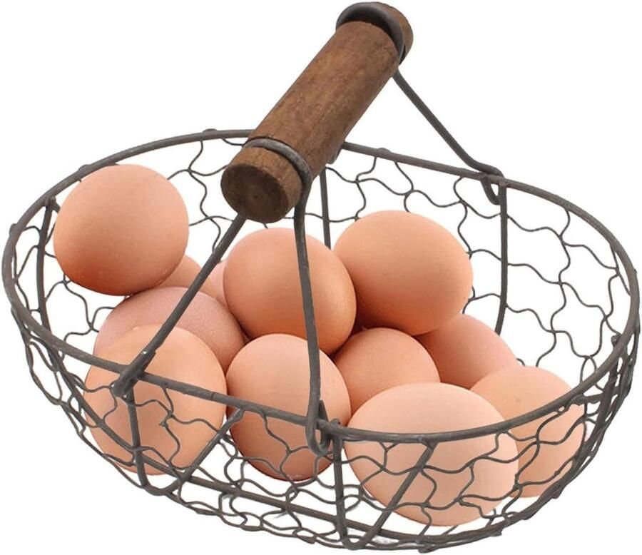Eiermand Draadmand Decoratieve Opbergdoos Keuken Organiseren Houten Handvat 18 x 12 cm Zwart