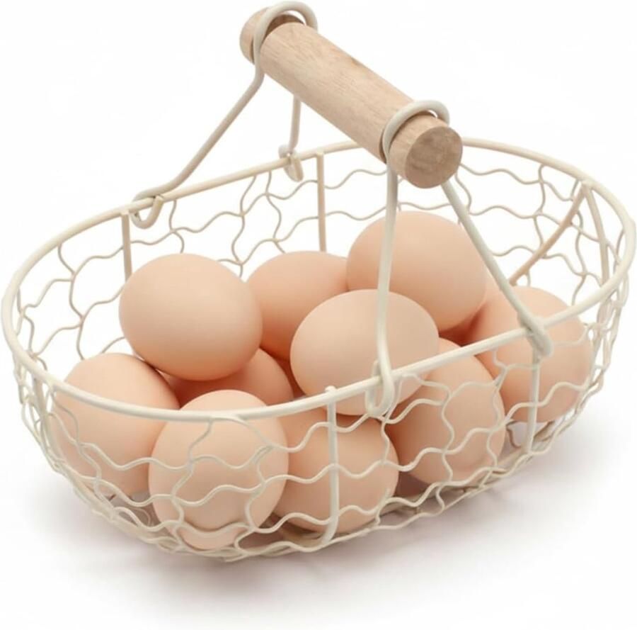 Eiermand Draadmand Keukenhouder Verse Eieren Opslag Rustieke Boerderij Stijl 18 cm Lengte Beige