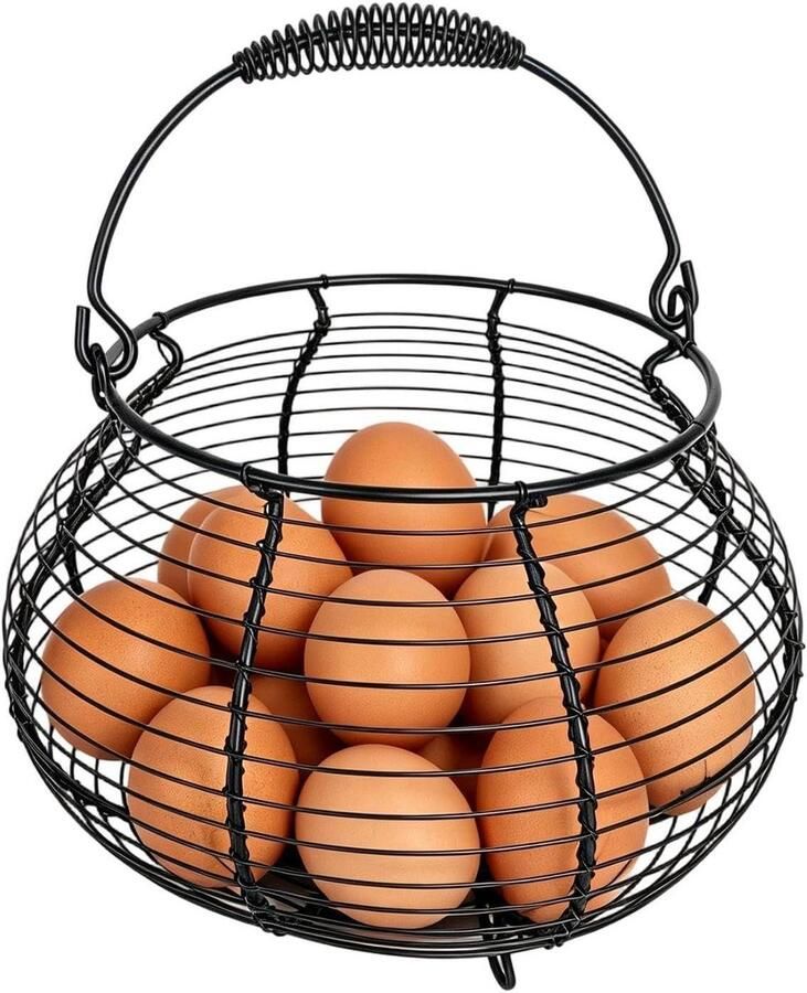 Eier Mand Opbergcontainer Eieren Keuken Organisatie Roestbestendig Metaal 22W x 17H cm Zwart