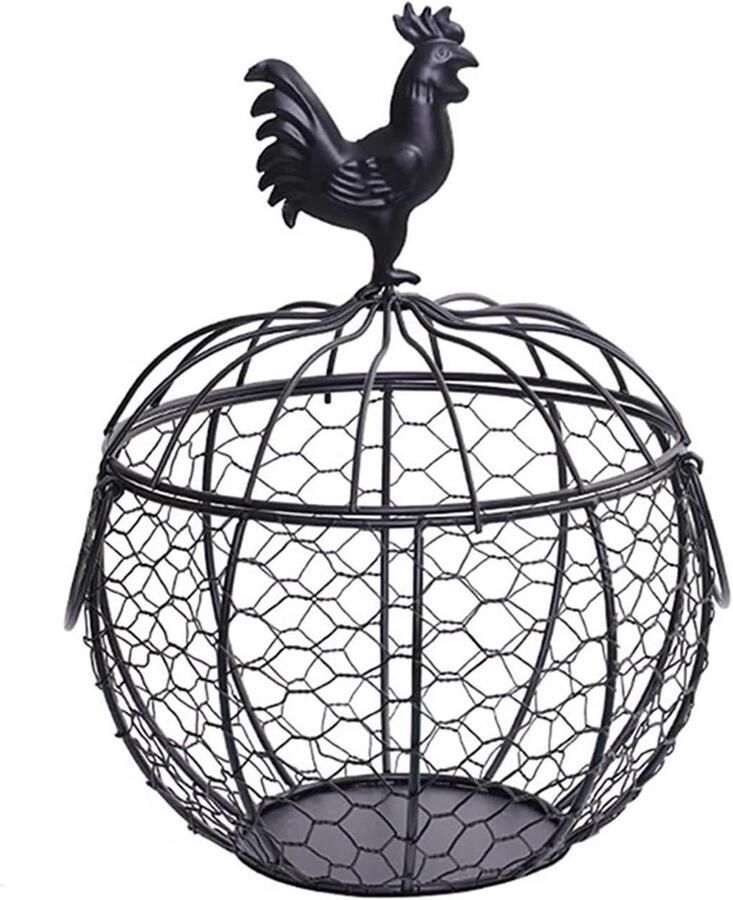 Eiermand Metaal Opbergmand Keuken Eieren Bewaren Kip Vorm 29.5 x 19.5 cm Zwart