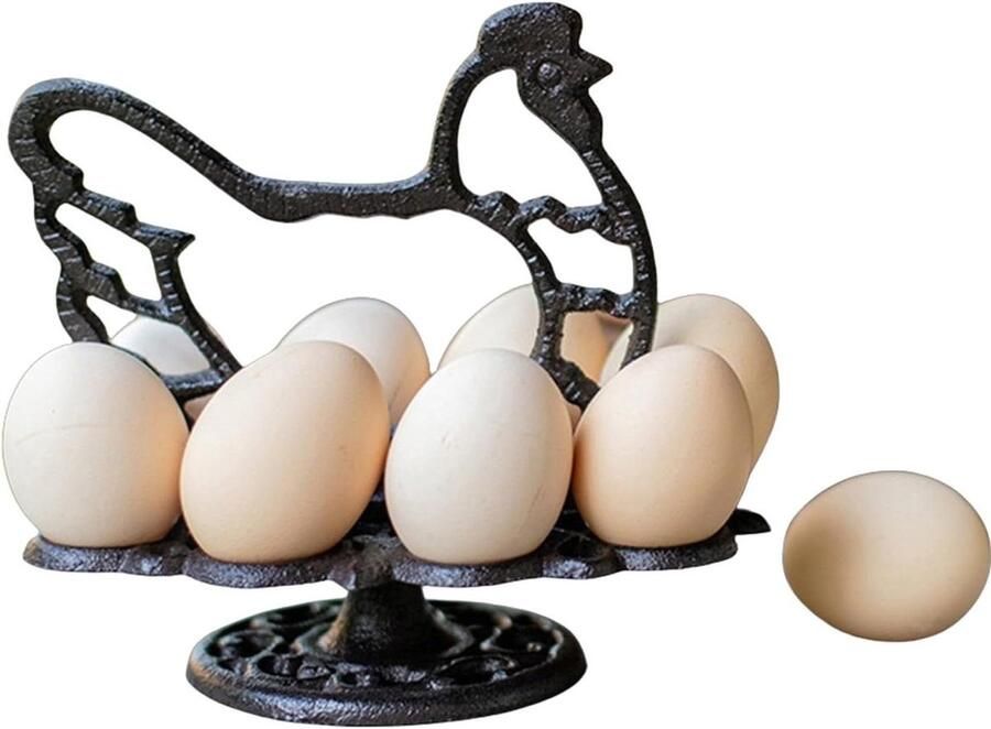 Eiermand Gietijzer Eierhouder Keuken Opbergen Kipvorm Design 18.5 x 12 x 16.5 cm A