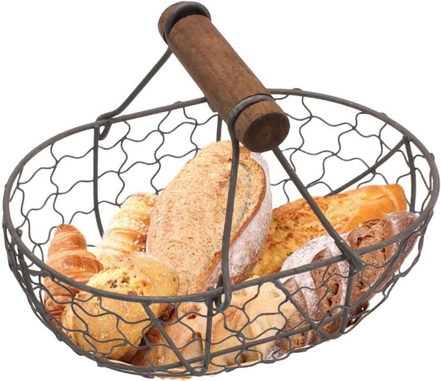 Eiermand Houten handvat mand Boerderij Decoratie Roestbestendig frame 18 x 12 cm Zwart