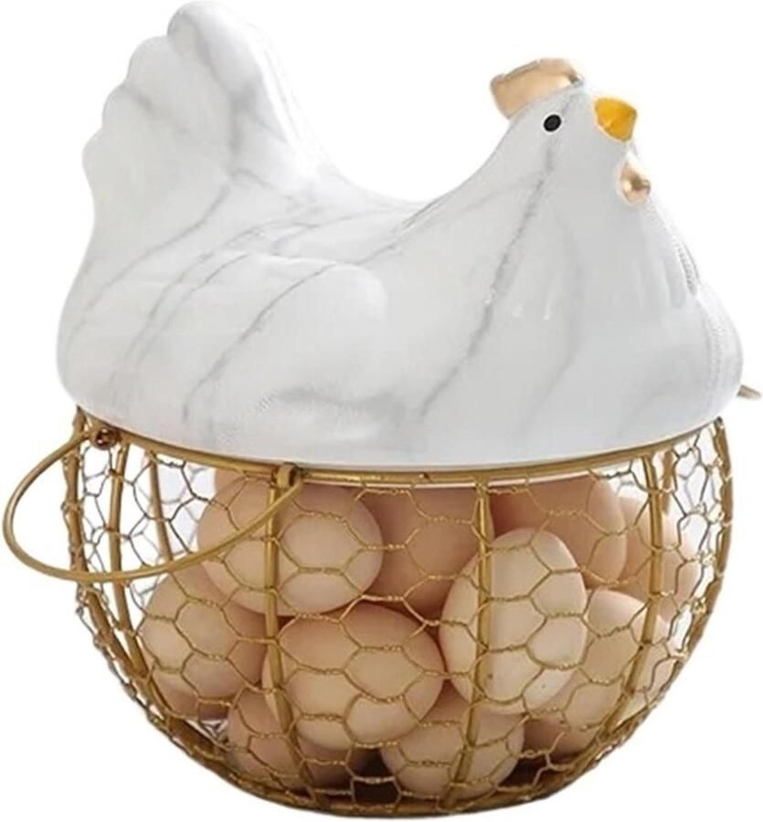 Eiermand Keramiek Opbergmand Kip Keuken Decoratie Solide Structuur 100x100x100 mm Goud