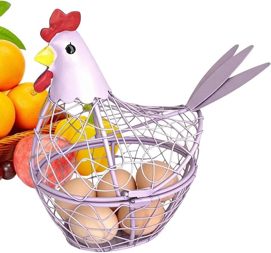 Eiermand Keuken Draadmand Eieren Bewaren Kippen Design 19 cm Paars