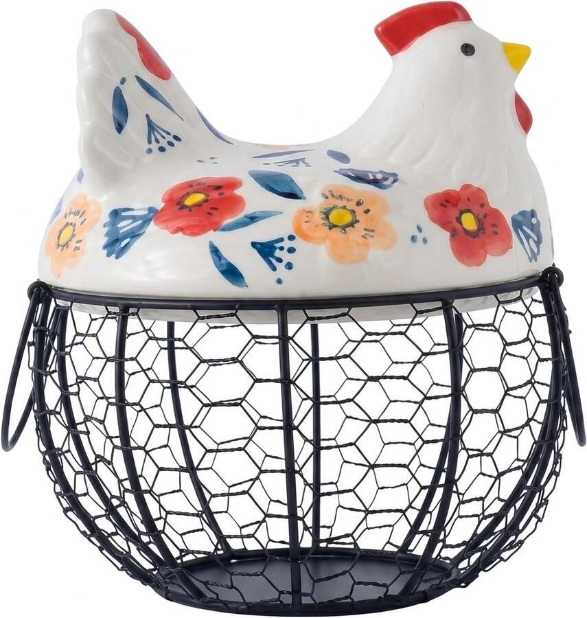 Eiermand Keuken Eierhouder Mand Aanrecht Organiseren Decoratief Kip Deksel 21 x 21 x 21 cm Zwart