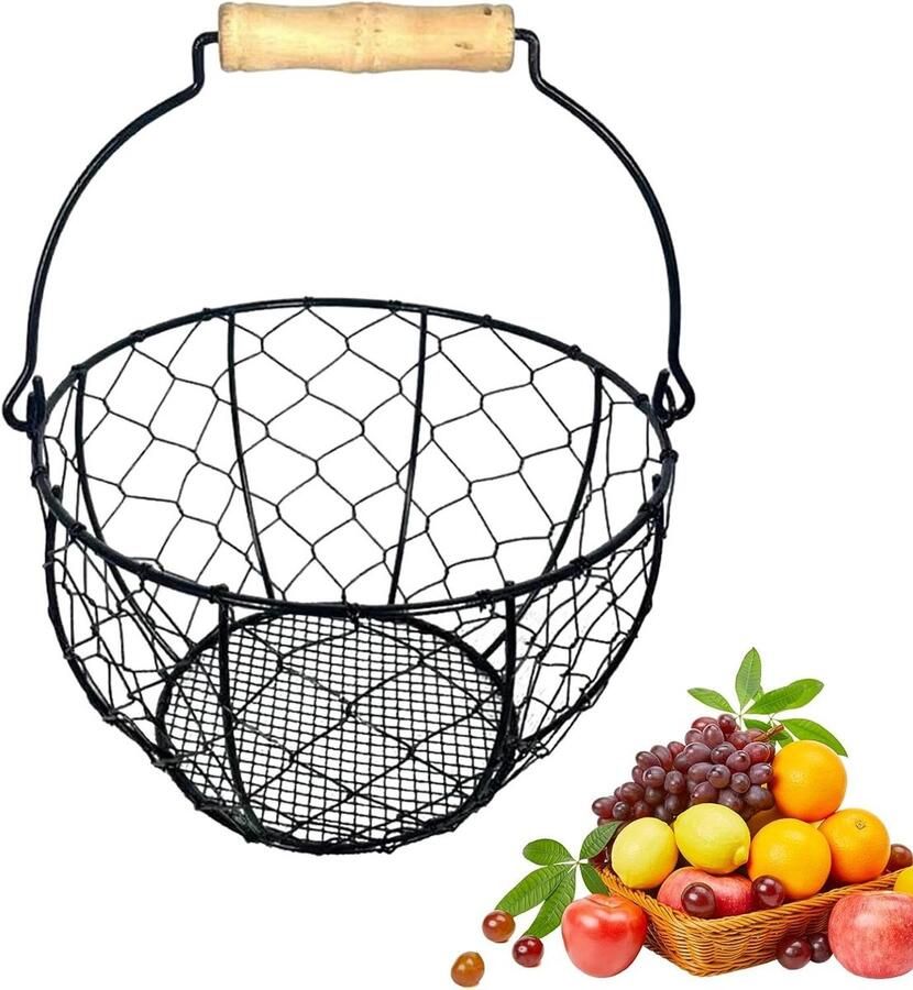 Eiermand Keuken Opbergmand Houder Eieren Verzamelen Robuust Ijzeren Frame 22B x 14H cm Zwart