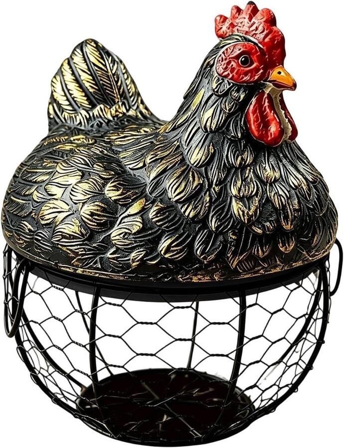 Eiermand Kip Eierhouder Opberger Keuken Organiseren Geventileerd Metalen Rooster 20 x 8 x 20 cm Zwart