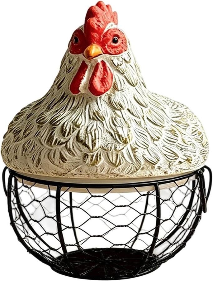 Eiermand Kip Opbergmand Decoratief Keuken Organiseren Zeshoekig Gaaswerk 20x20x25 cm Wit