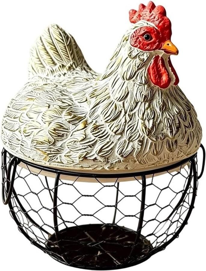 Eiermand Kip Opbergmand Eieren Keuken Organiseren Geventileerd Deksel 20x8x20 cm Wit