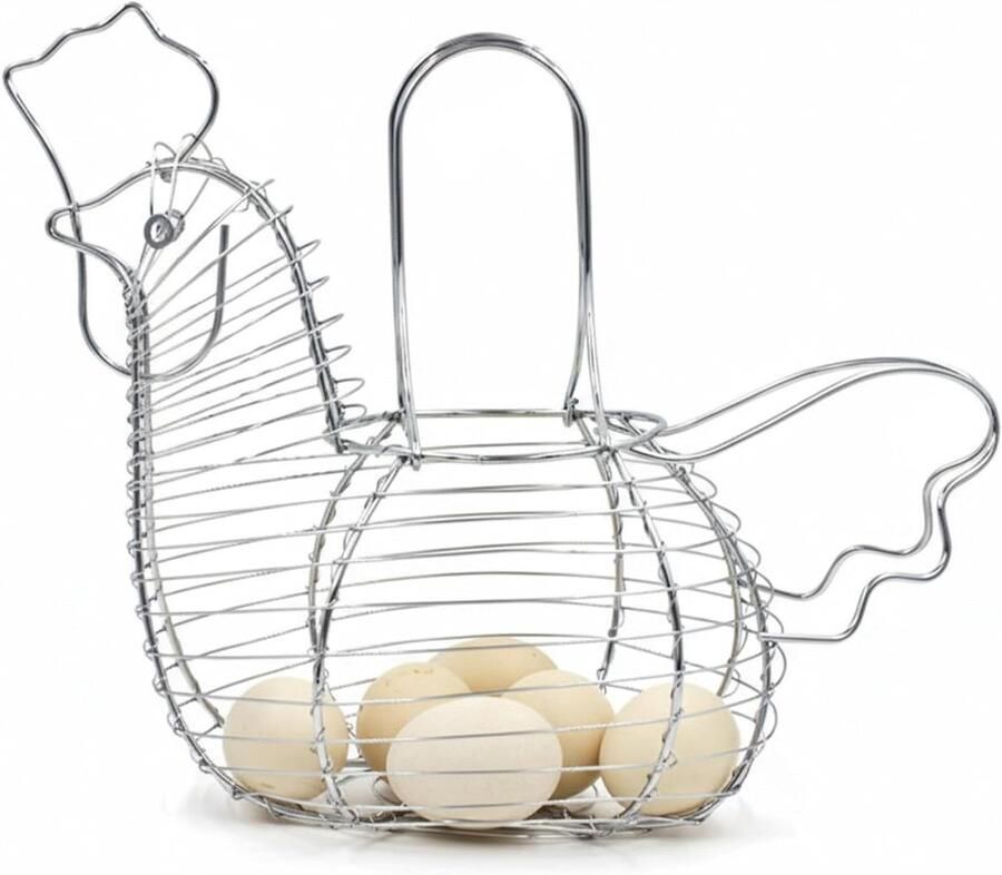 Eiermand Kippen Eierhouder Mand Eieren Verzamelen Charmant Kippenontwerp 30 x 25 x 12 cm Zilverkleurig