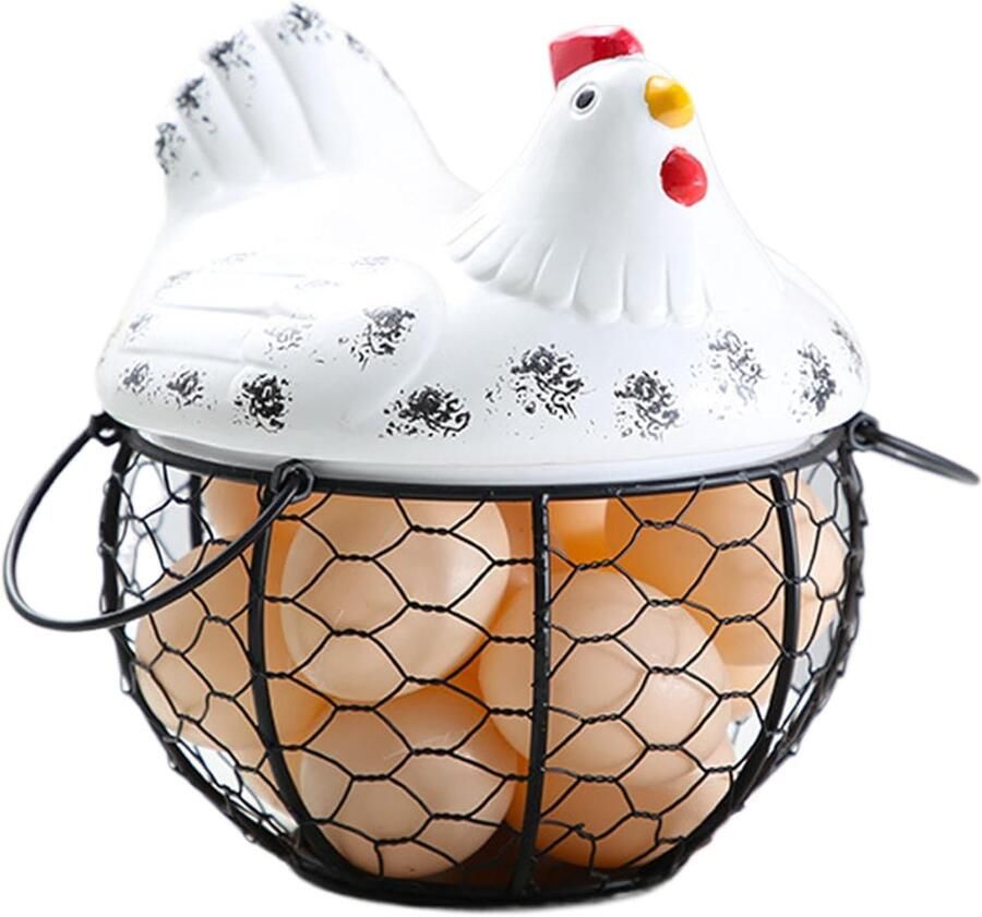 Eiermand Kippeneiermand Verse Eieren Verzamelen Decoratief Ijzer 16x19x19 cm Wit