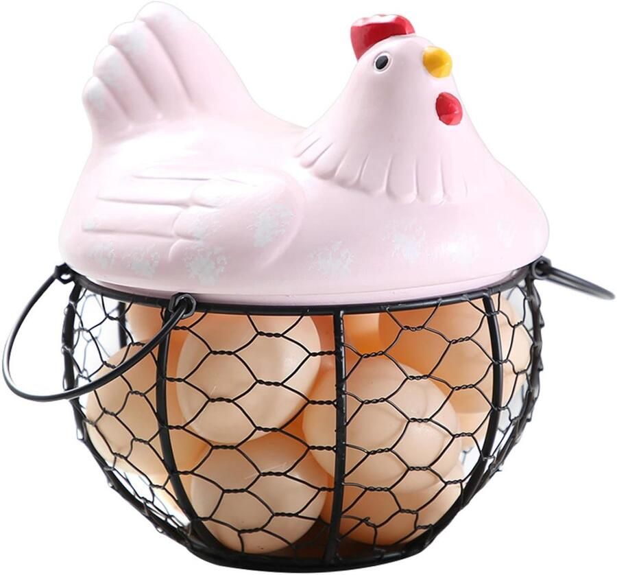 Eiermand Kippenmand Eierhouder Deksel Verse Eieren Opslag Decoratief Ijzeren Frame 16x19x19 cm Stijl 2