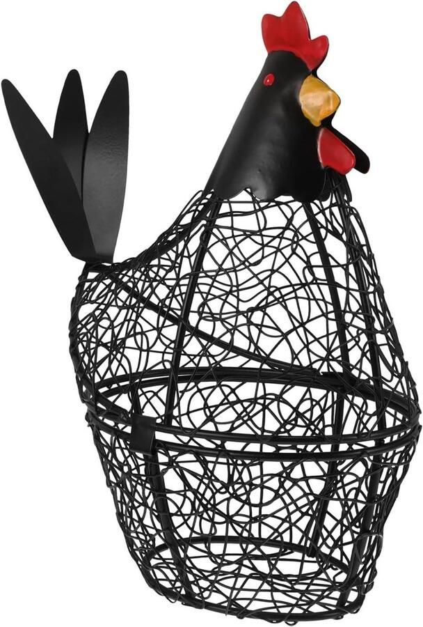 Eiermand Kippenmand Opbergmand Voedselmand Keuken Opbergen Smeedijzeren Decoratie 26x25x12cm Zwart