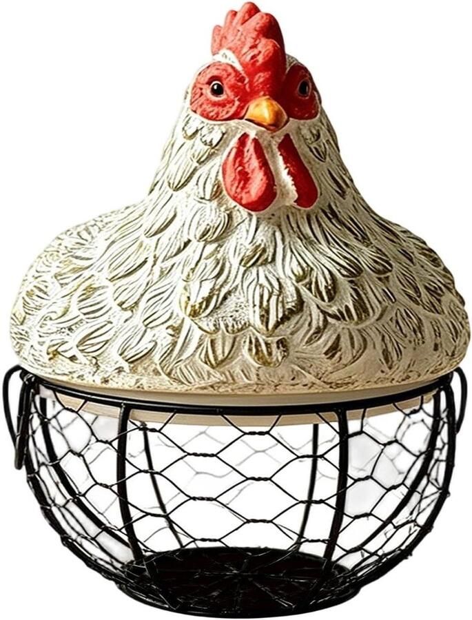 Eieropslagmand Eierhouder Keuken Organiseren Decoratief Kippendeksel 20x20x25 cm Wit