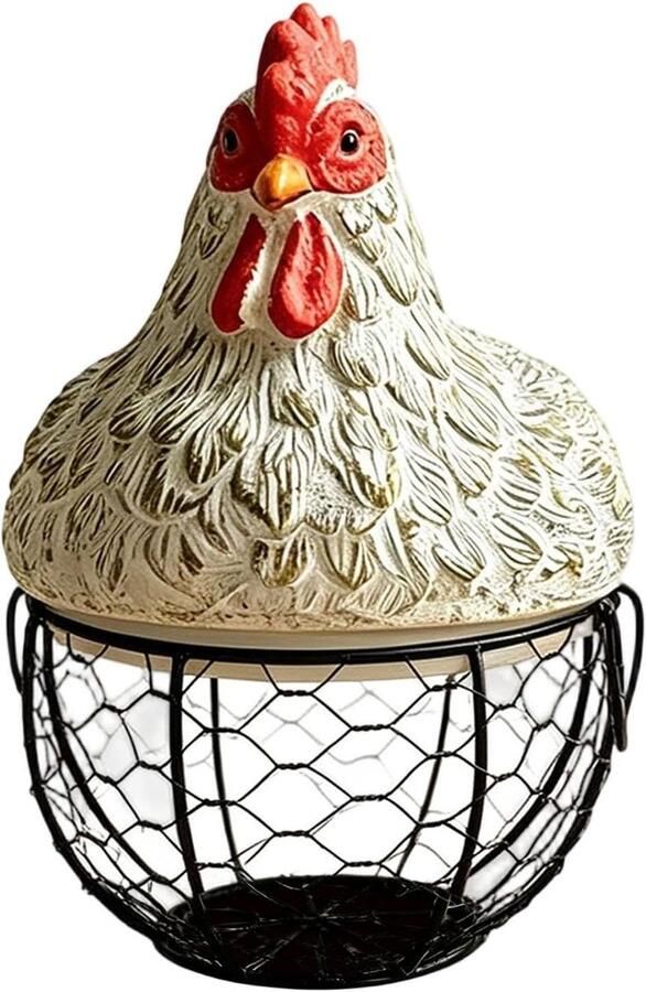 Eiermand Kippenvorm Decoratieve mand Keukenopslag Vintage design 20x20x25 cm Wit