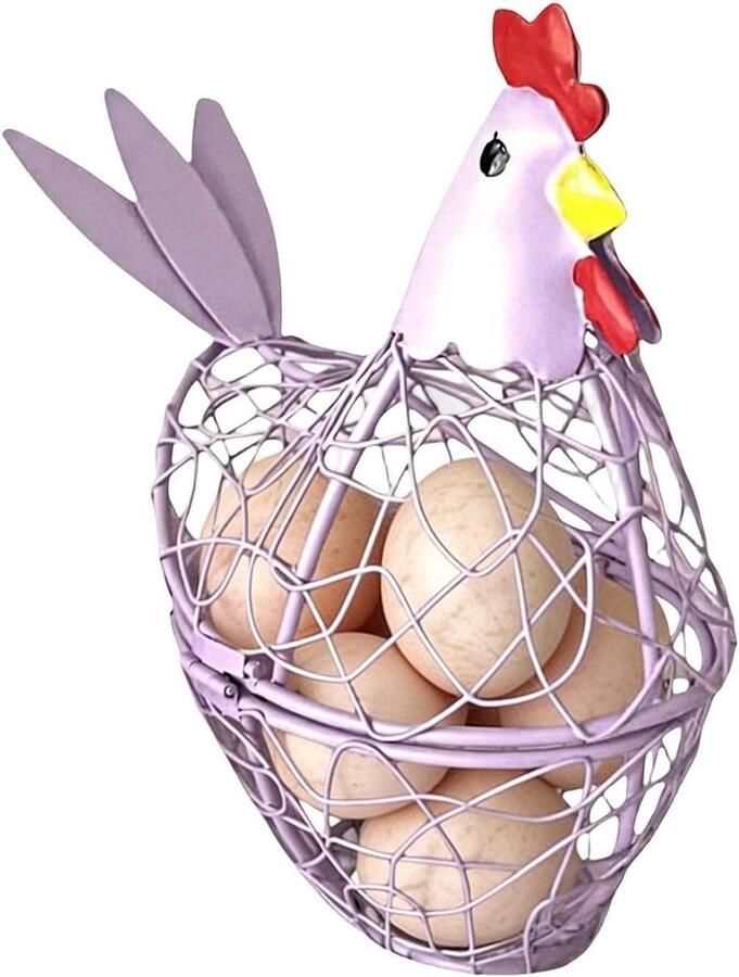Eiermand Kippenvorm Eierhouder Keuken Eieren Bewaren Ademende Draadconstructie 20x10x10 cm Paars
