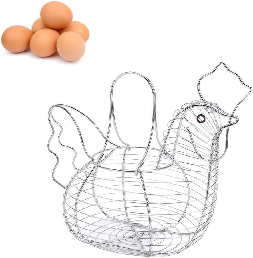 Eiermand Kipvorm Metalen Fruitmand Bewaarbak Keuken Organiseren Stevige Metalen Constructie 36x25x22 cm Zilver