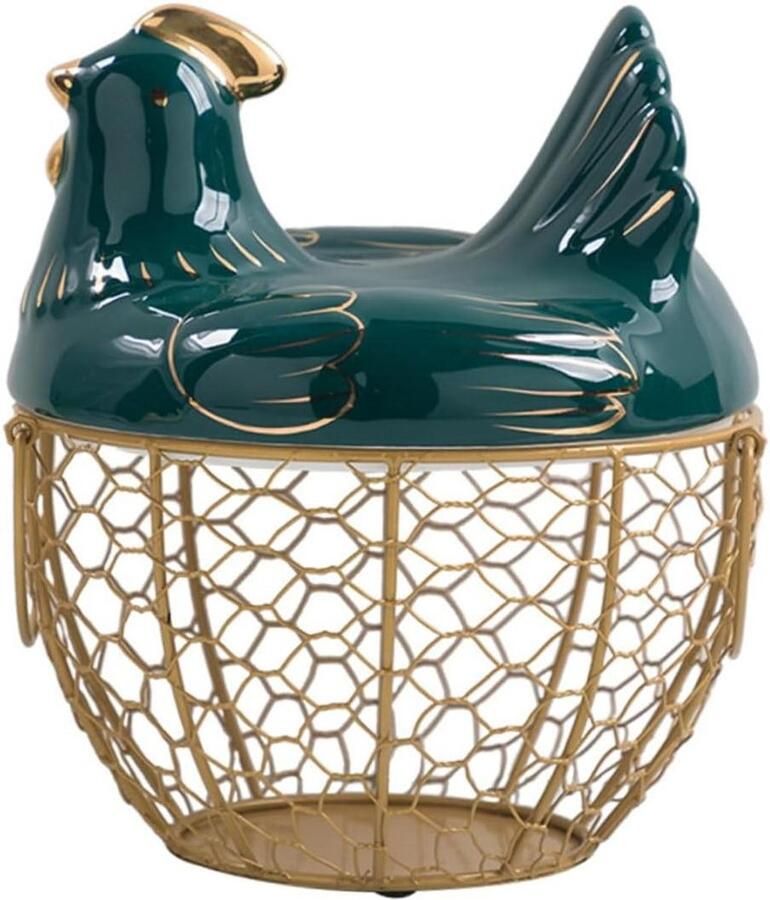 Eiermand met Deksel Draadmand Kip Keuken Organisatie Keramisch Kippendeksel 22.5x20CM Zwart