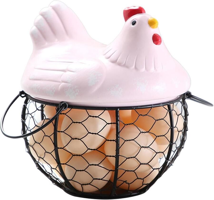 Eiermand met deksel Eierhouder mand Eieren verzamelen Decoratief ijzer ontwerp 16 x 19 x 19 cm