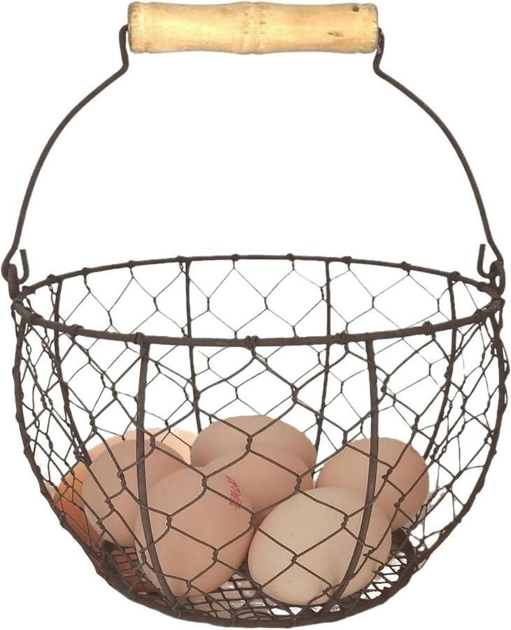 Eiermand met Handvat Keukenmand Opbergmand Eieren Verzamelen Ventilerende Mesh Structuur 14 x 22 x 14 cm