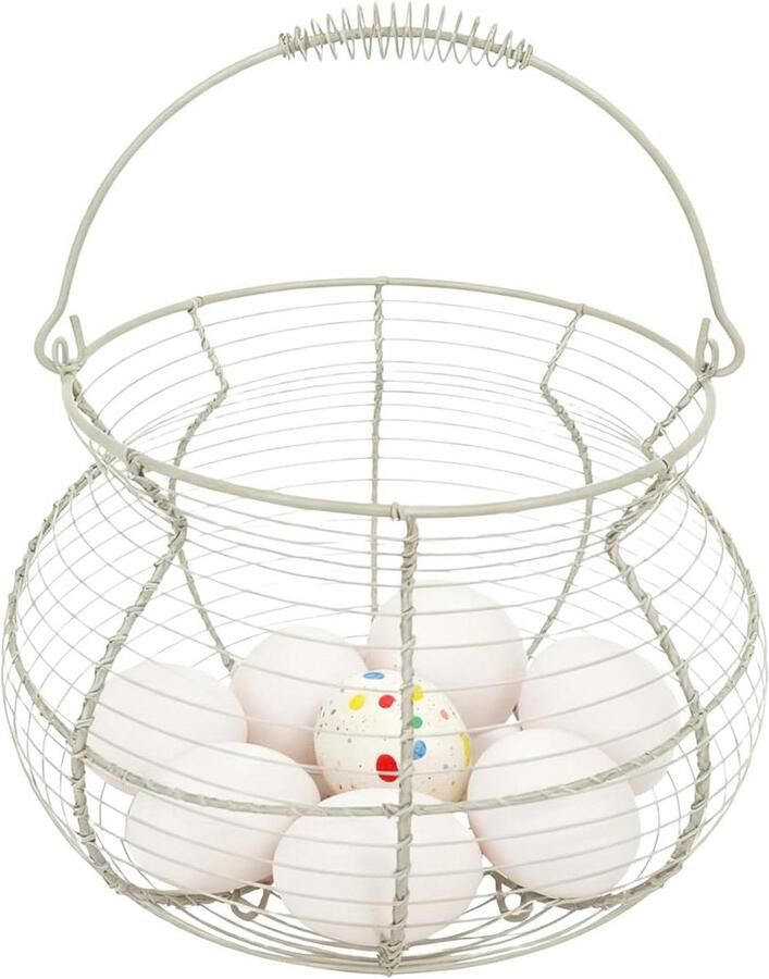 Eiermand met handvat Opbergmand decoratie Eieren verzamelen Geventileerde roosterstructuur 22B x 17H cm Beige
