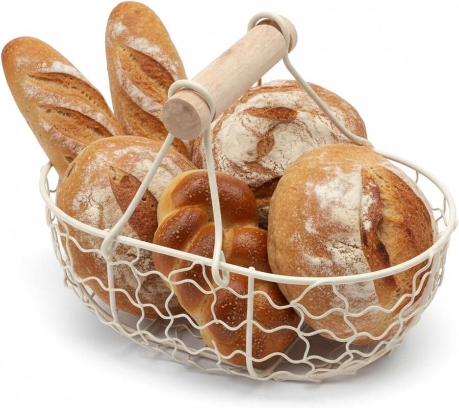 Eiermand met Houten Handvat Aanrechthouder Opslag Verse Eieren Verzamelen Compact Ontwerp 18x12x6.5 cm Beige