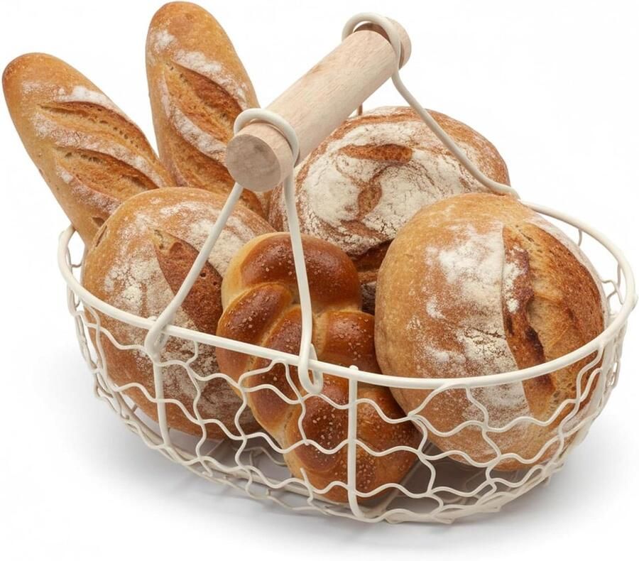 Eiermand met Houten Handvat Draadmand Boerderijstijl Verse Eieren Verzamelen Compact Boerderijontwerp 18 cm Beige