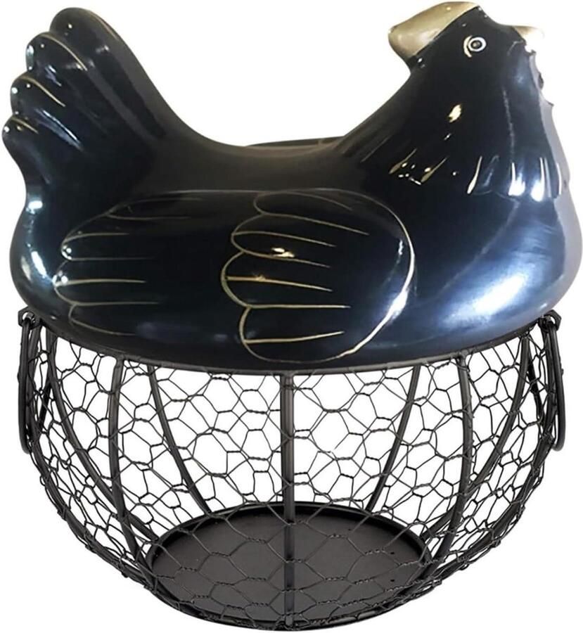 Eiermand met Kipdeksel Eierhouder Decoratief Eieren Verzamelen Keramisch Kipontwerp 5.58 x 9.05 inch Zwart