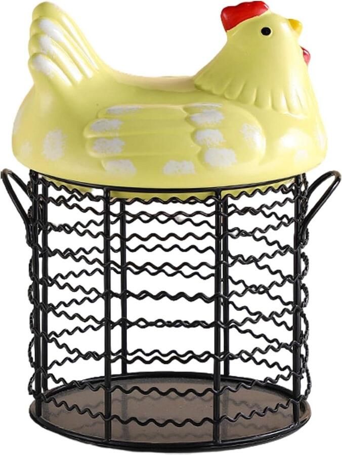 Eiermand met Kippendeksel Broodmand Keukenmand Keuken Organiseren Vintage IJzerdraad Design 15x15x14 cm Wit