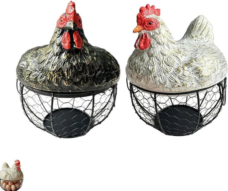 Eiermand met Kippendeksel Eierverzamelmand Boerderij Keuken Organiseren Rustieke Draadmand 11 x 8 x 20 cm
