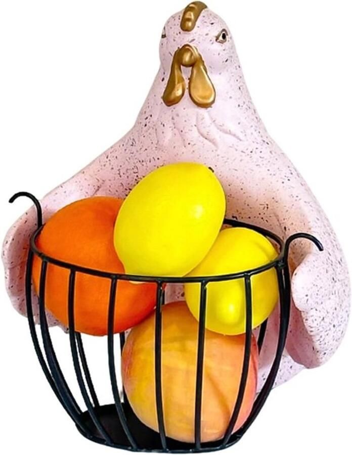 Eiermand met knuffelkip Opbergmand voor de keuken Voor fruit en eieren Rustieke boerderijstijl 26x25x20 cm Roze
