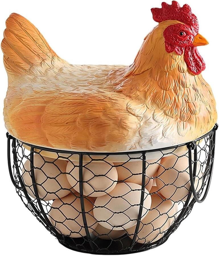 Eiermand Metaal Eierhouder Opbergdoos Keuken Organiseren Vintage Boerderij Stijl 21x21x21 cm Kip Design