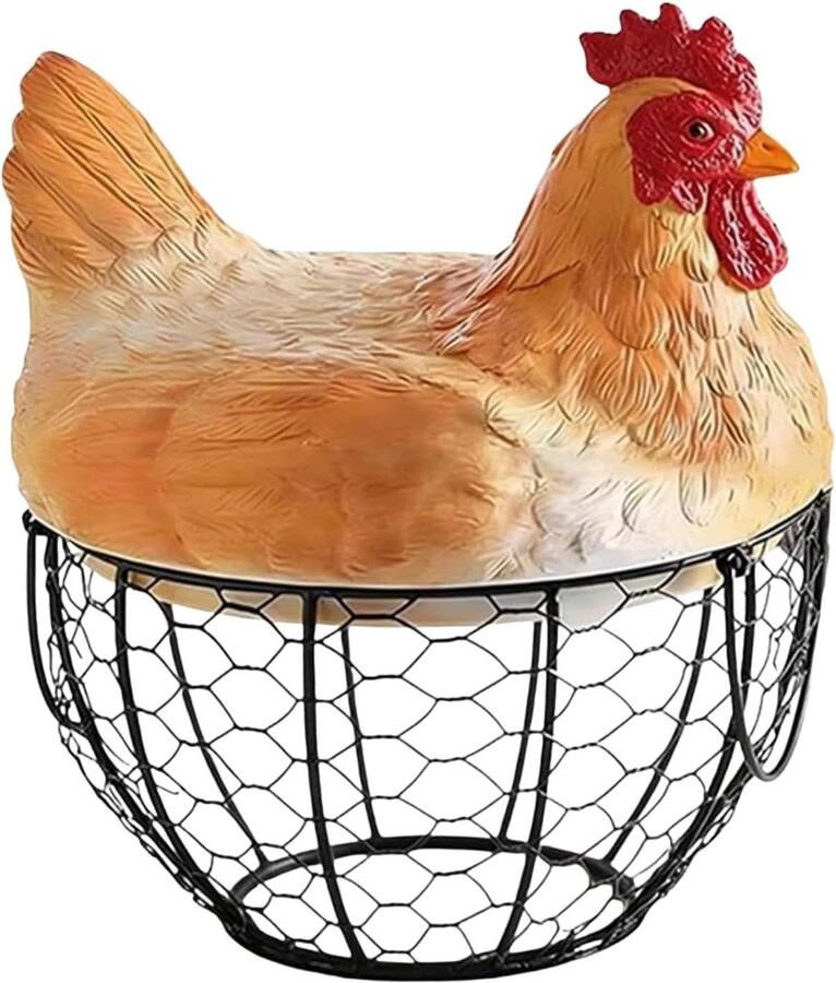 Eiermand Metaal Kippenmand Houder Keuken Organiseren Rustiek Kippendesign 21 x 21 x 21 cm Zwart