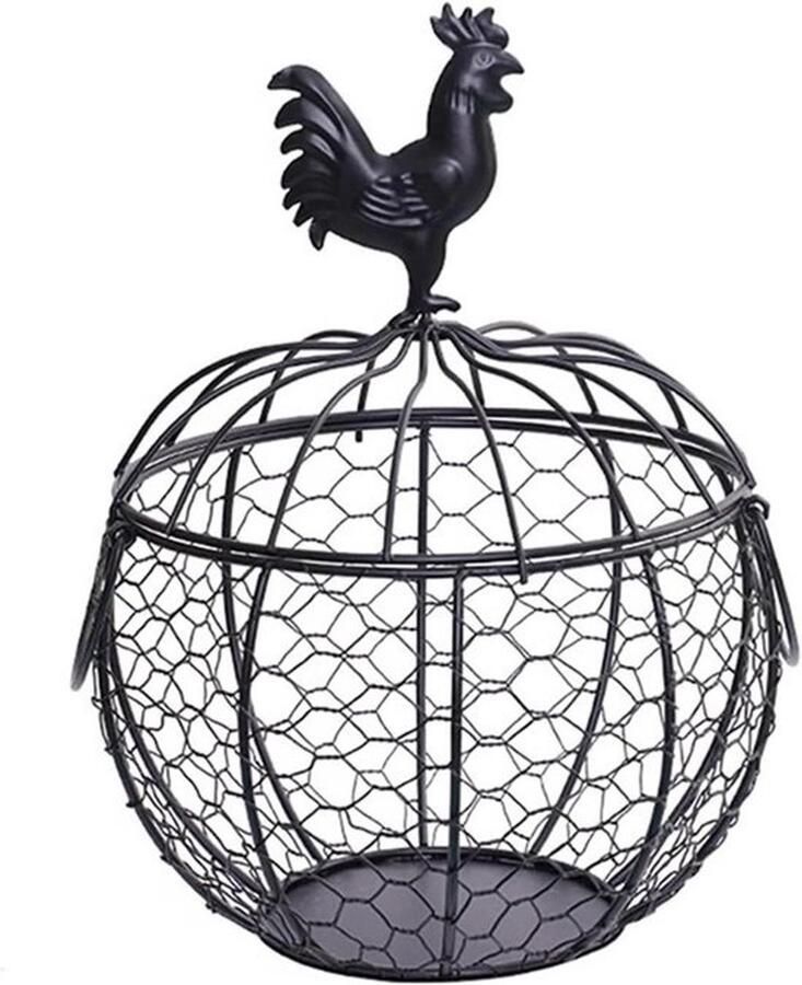 Eiermand Metaal Opbergmand Keuken Eieren Bewaren Kip Vorm 29.5 x 19.5 cm Zwart