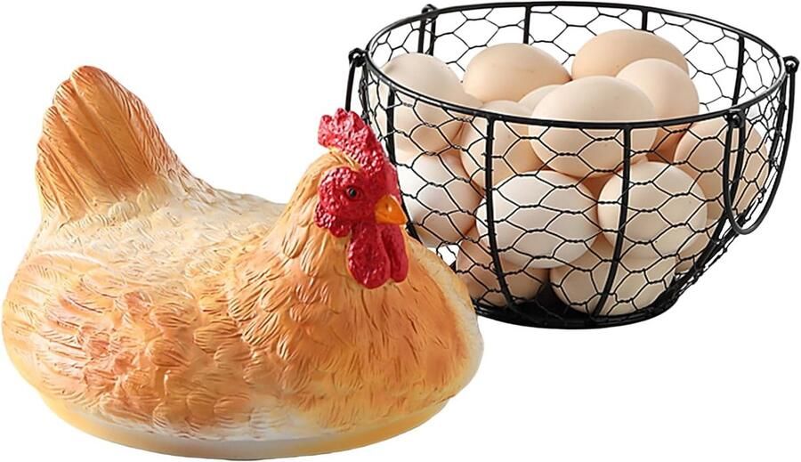 Eiermand Opbergmand decoratie Keuken boerderij Kippen deksel ontwerp 21 x 21 x 21 cm Kip