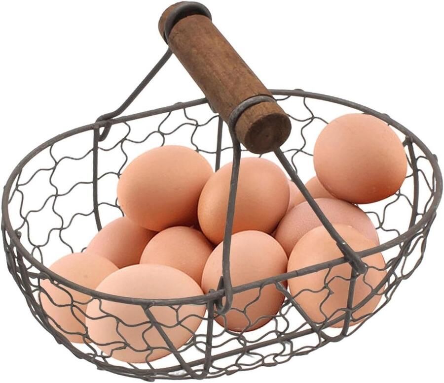Eiermand Opbergmand Keuken Decoratie Rustiek Boerderij Design 18 x 12 cm Zwart Grijs