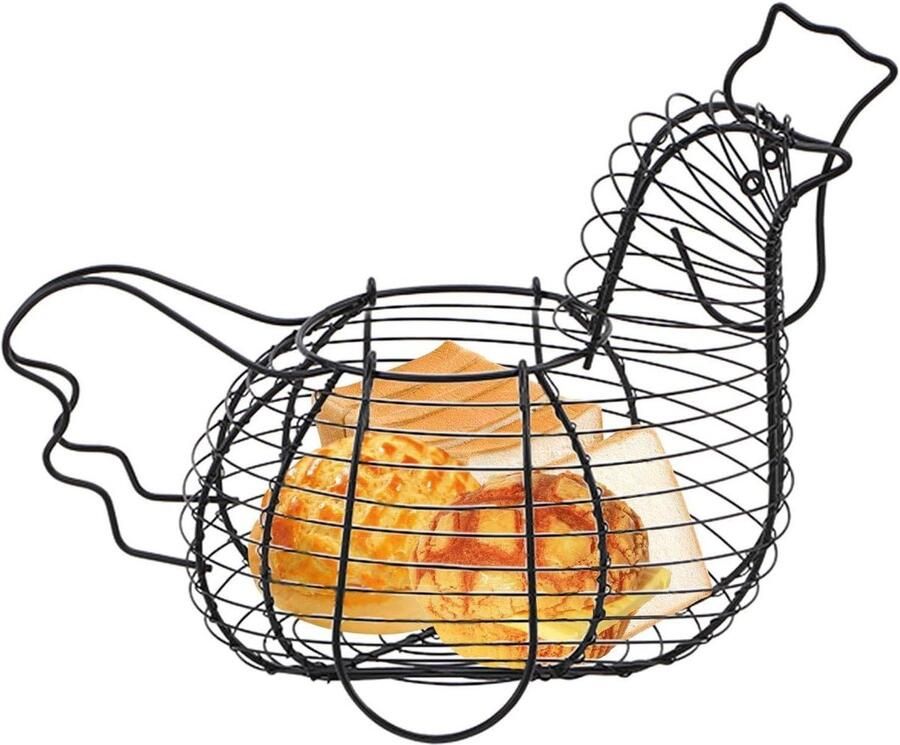 Eiermand Opbergmand Keuken Eieren Bewaren Vorm van Kip 26 x 35 x 20 cm Zwart