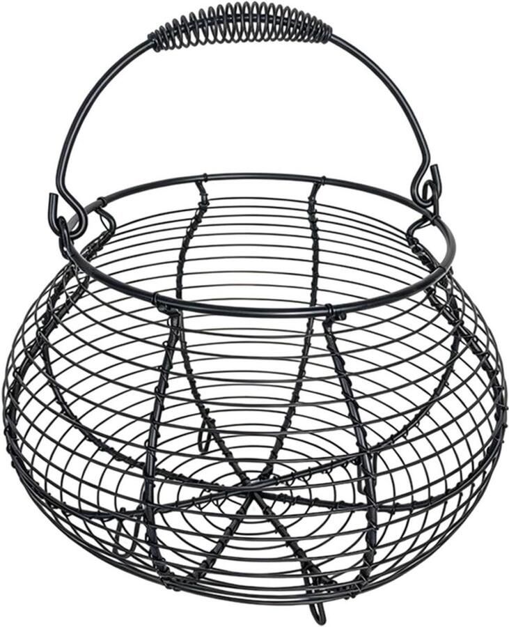 Eiermand van draad Vintage mand Eieren verzamelen Met handvat 17x22x17 cm Zwart