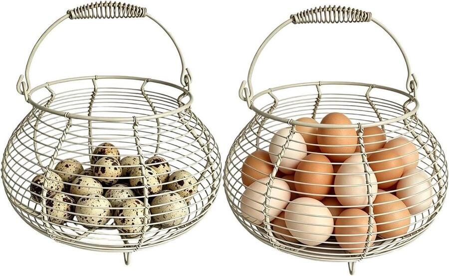 Eiermanden met Handvat Eierhouders Opslag Verse Eieren Bewaren Open Draadontwerp 12-15 Eieren per stuk Beige